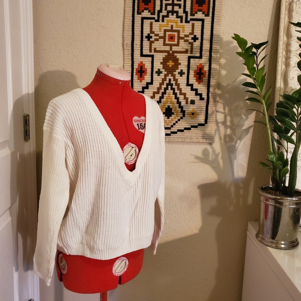 No brand Women's Deep V-neck Cream Sweater